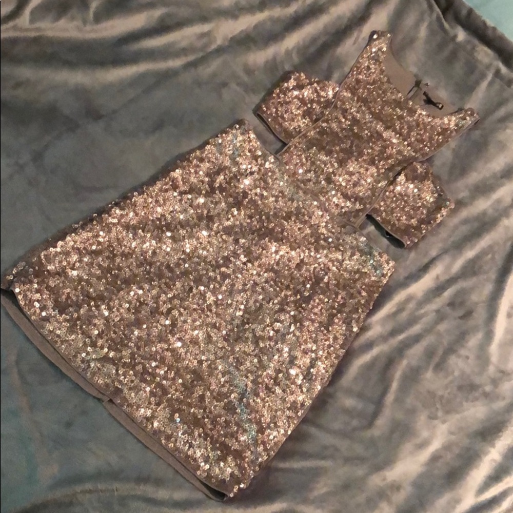 Gold cutout sequin dress